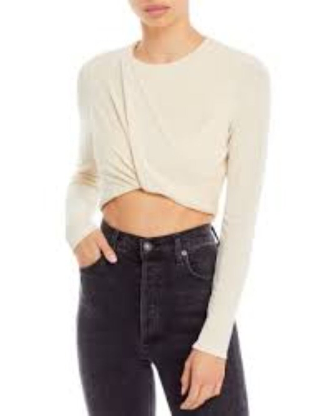MINKPINK Cream Ribbed Twist-Front Long Sleeve Top - Picture 2 of 6